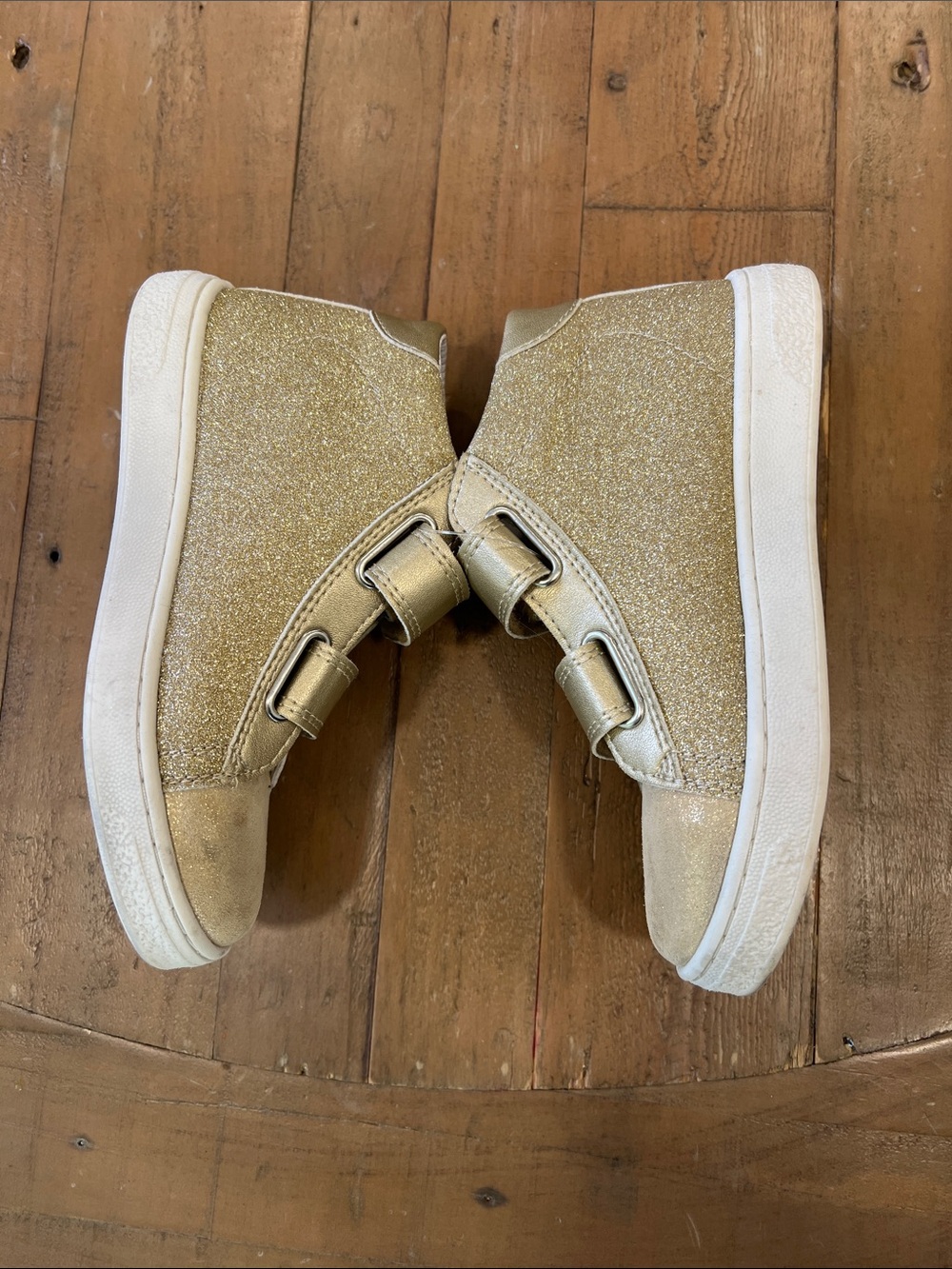 Naturino Pinn High top hook and loop Sneakers In Glitter Suede gold EU 29 US 11 - Picture 7 of 10
